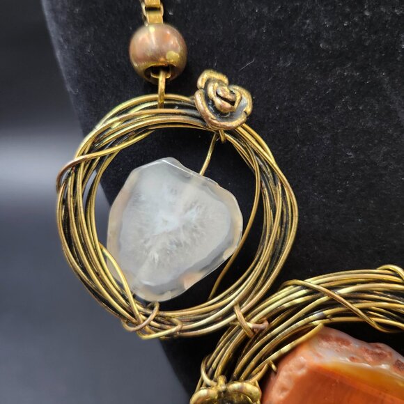 Brutalist Style Chunky Wire Necklace with Agate Type Minerals - Picture 2 of 10